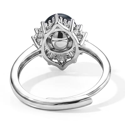 Jadeite and Simulated Diamond 14.00 ctw Ring in Silvertone (Adjustable)