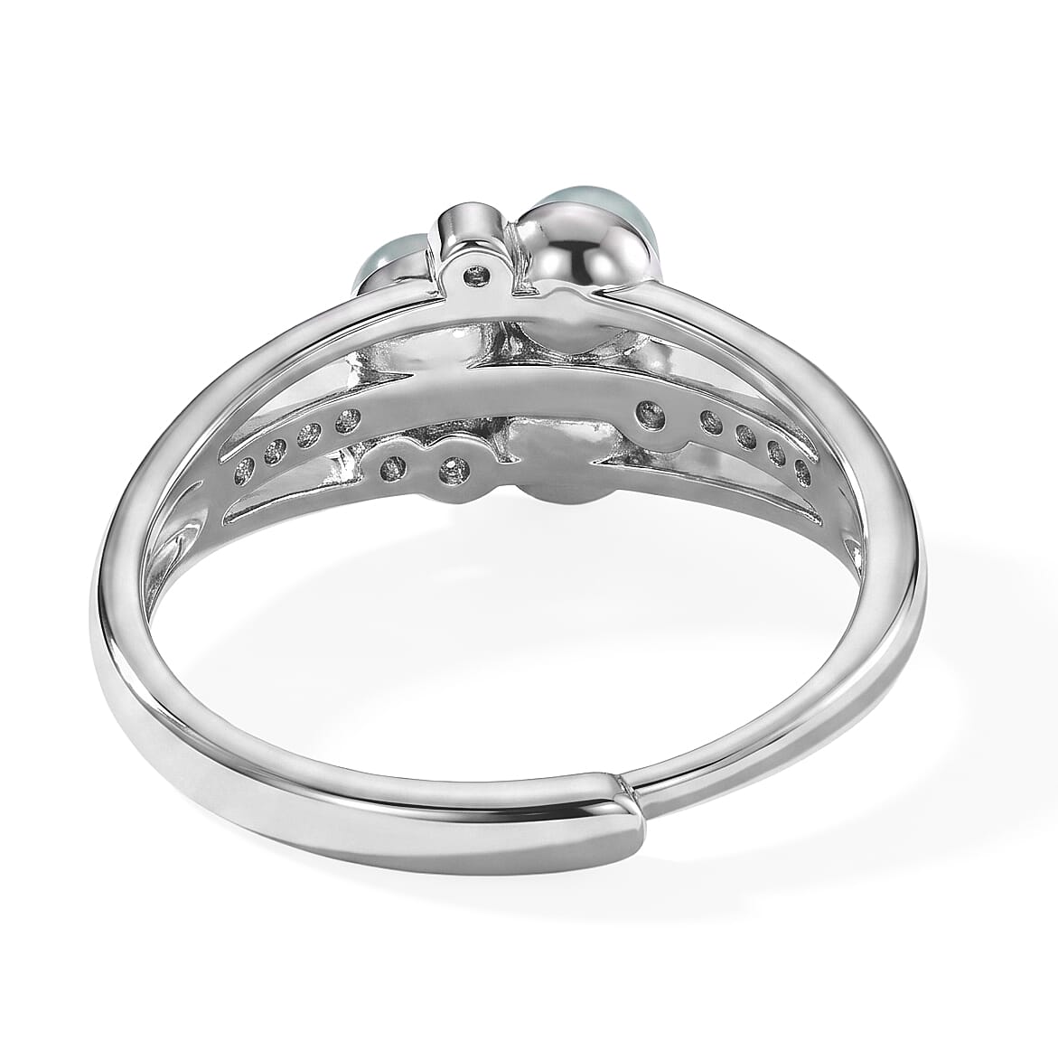 Jadeite and Simulated Diamond 7.00 ctw Ring in Silvertone (Adjustable)