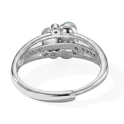 Jadeite and Simulated Diamond 7.00 ctw Ring in Silvertone (Adjustable)