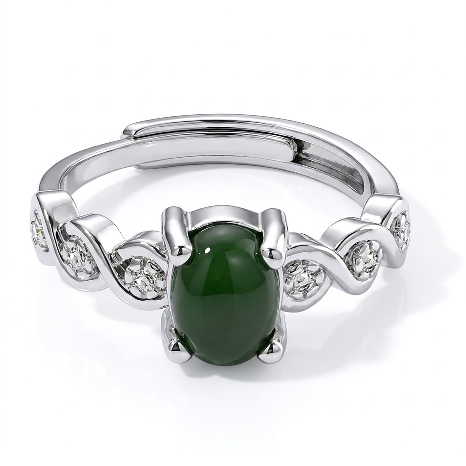 Green Jade 6.00 ctw Ring (Adjustable) in Silvertone