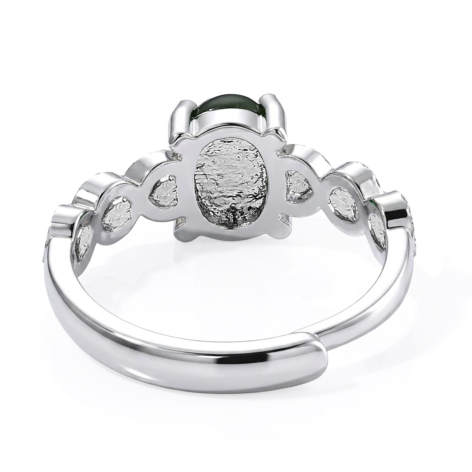 Green Jade 6.00 ctw Ring (Adjustable) in Silvertone