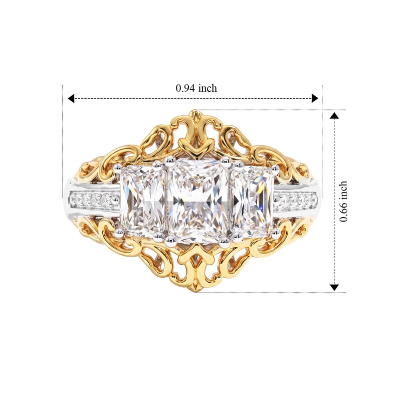 EverTrue Simulated Diamond 3 Stone Ring in 18K YG Plated and Platinum Bond (Size 5.0)