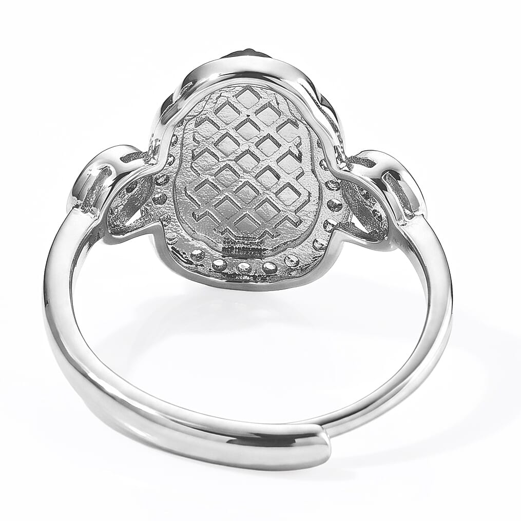Jadeite and Simulated Diamond 14.00 ctw Ring in Silvertone (Adjustable)