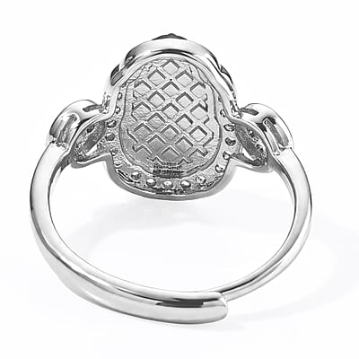 Jadeite and Simulated Diamond 14.00 ctw Ring in Silvertone (Adjustable)
