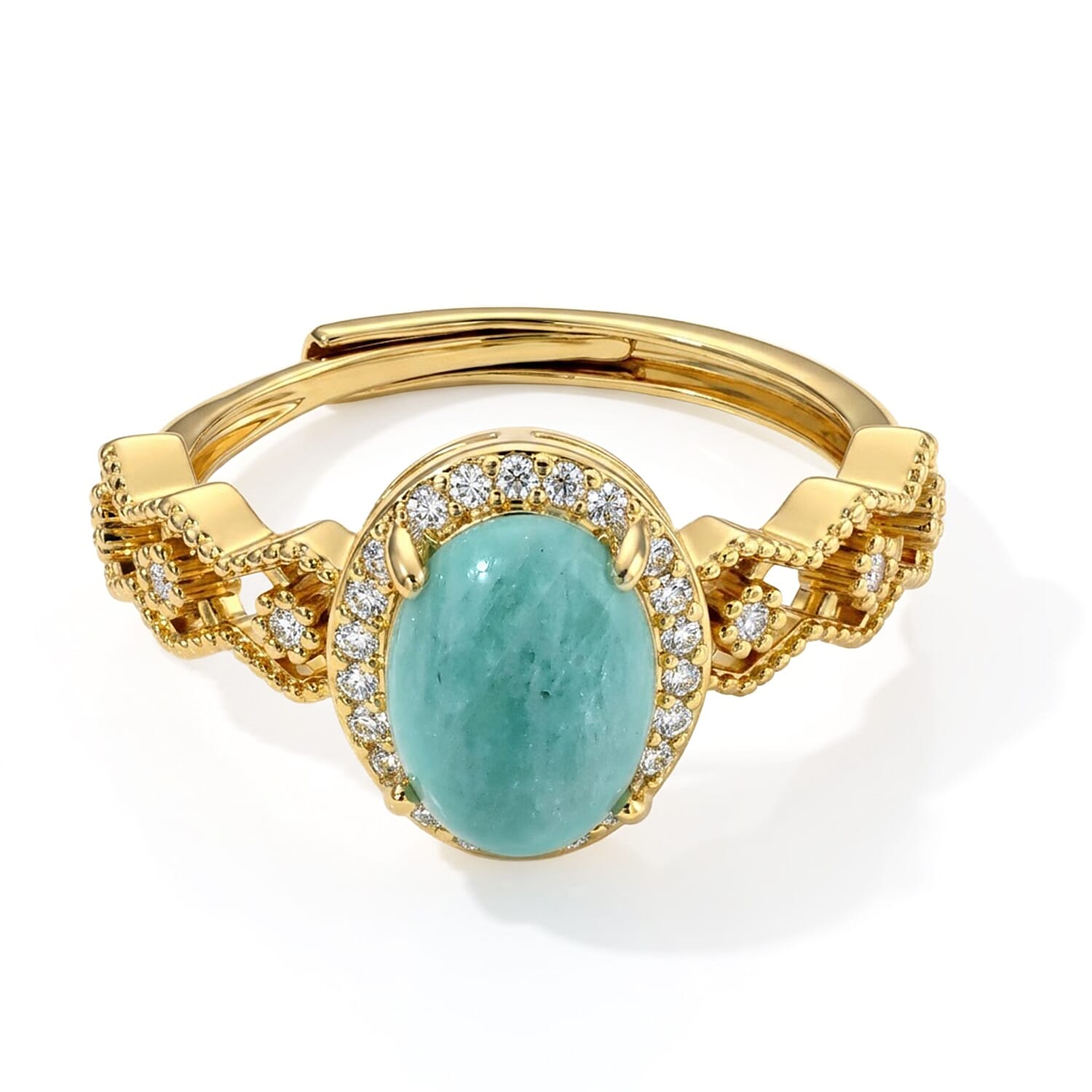 Amazonite and Simulated Diamond 6.00 ctw Ring (Adjustable) in Goldtone