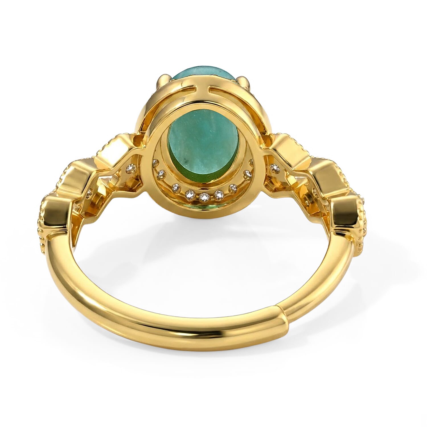 Amazonite and Simulated Diamond 6.00 ctw Ring (Adjustable) in Goldtone