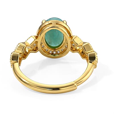 Amazonite and Simulated Diamond 6.00 ctw Ring (Adjustable) in Goldtone