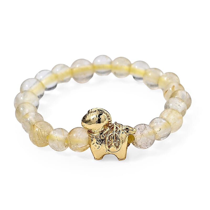 Golden Rutilated Quartz 4.00 ctw Beaded Ring in Goldtone (Adjustable)