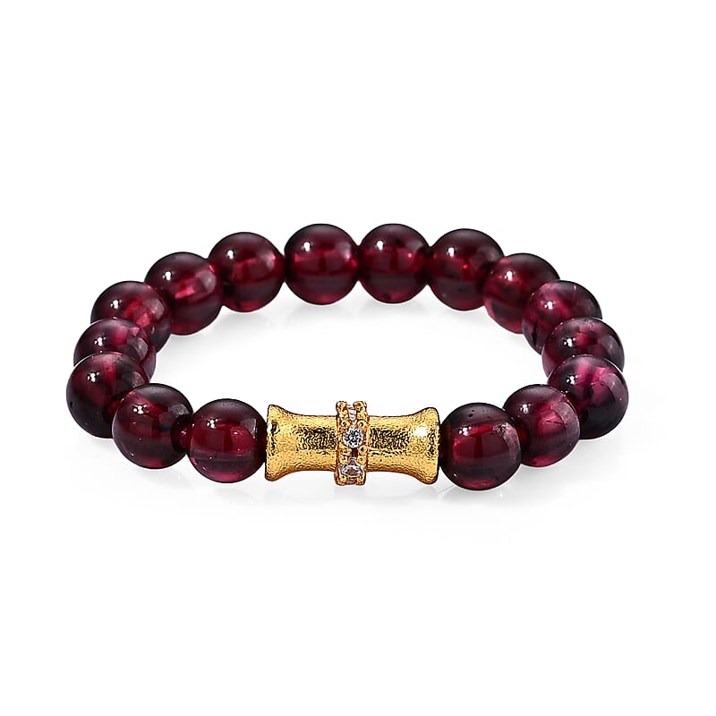Red Garnet 10.00 ctw Beaded Ring in Goldtone (Adjustable)