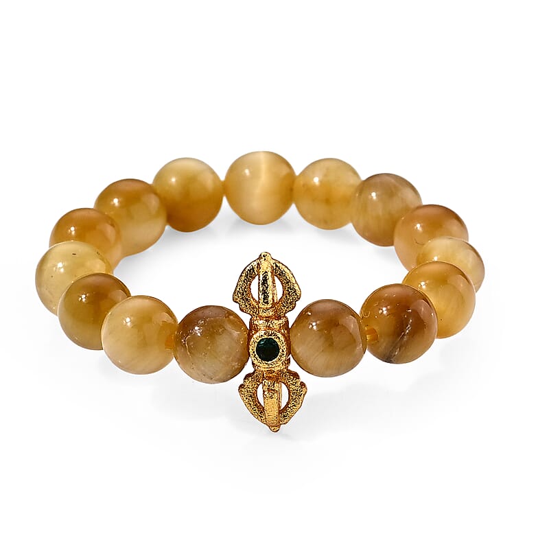Tigers Eye 10.00 ctw Beaded Ring in Goldtone (Adjustable)