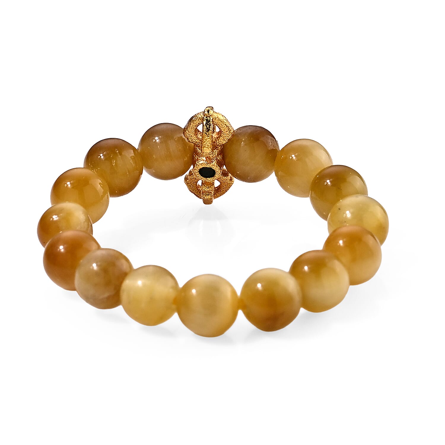 Tigers Eye 10.00 ctw Beaded Ring in Goldtone (Adjustable)