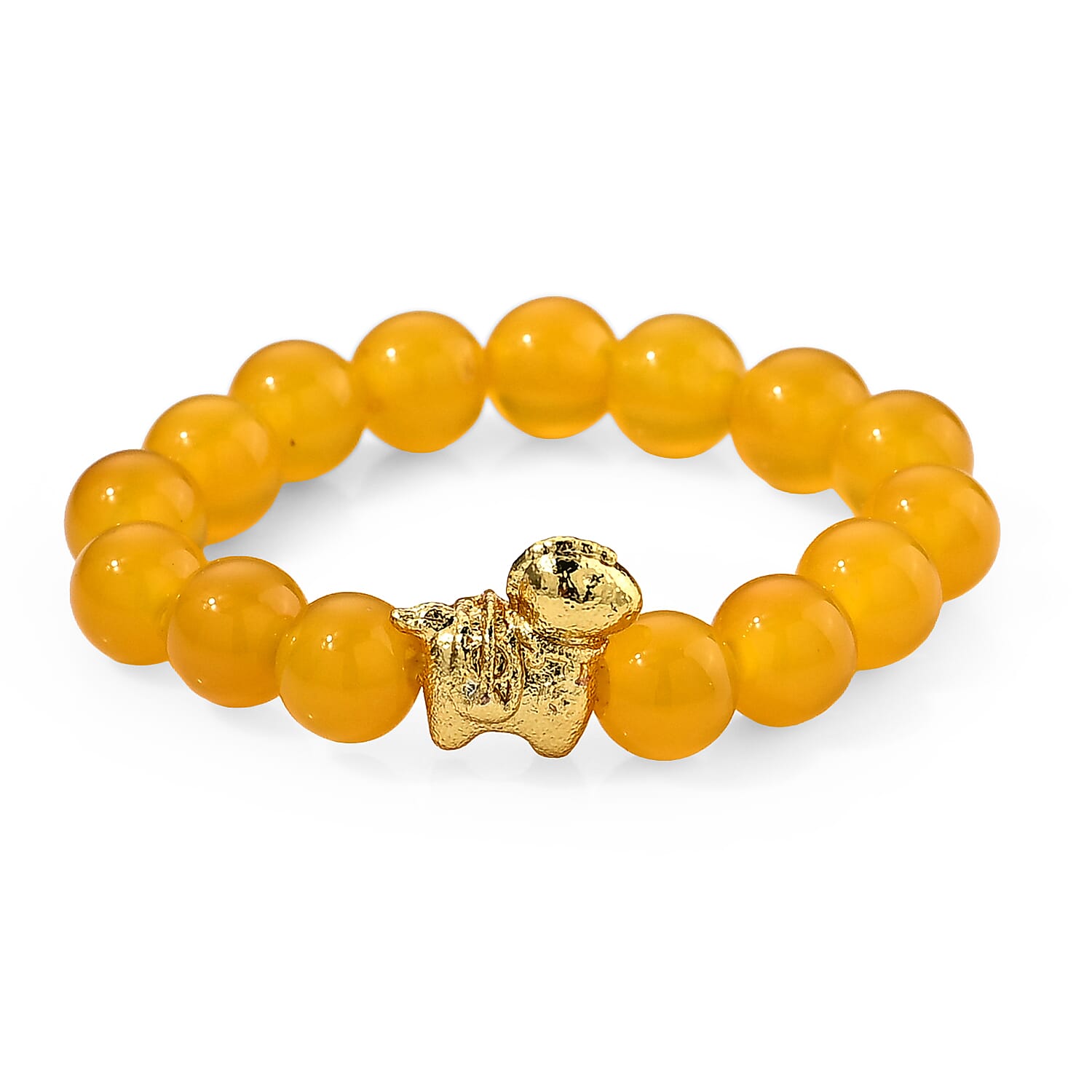 Yellow Agate 10.00 ctw Beaded Ring in Goldtone (Adjustable)