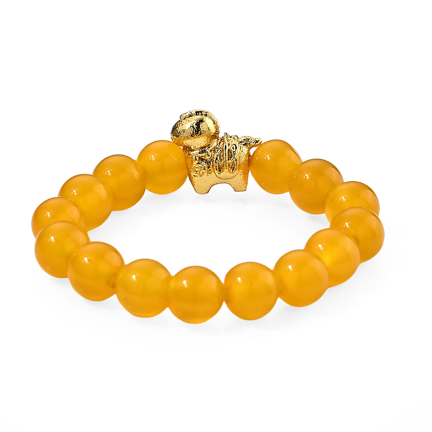 Yellow Agate 10.00 ctw Beaded Ring in Goldtone (Adjustable)