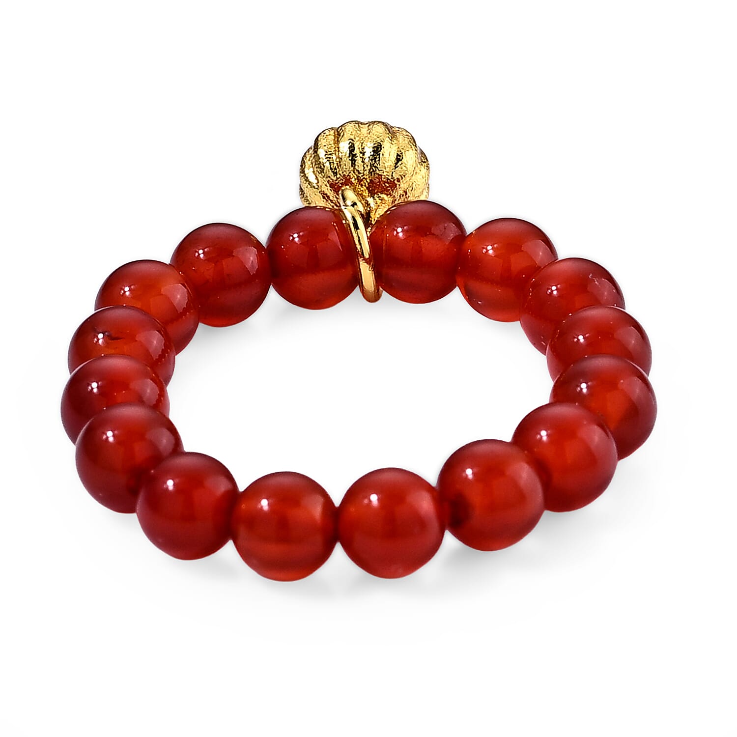Red Agate 10.00 ctw Beaded Ring in Goldtone (Adjustable)