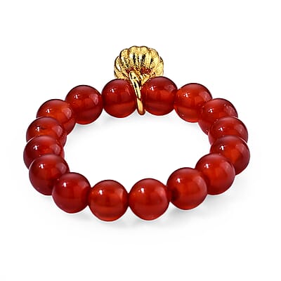 Red Agate 10.00 ctw Beaded Ring in Goldtone (Adjustable)