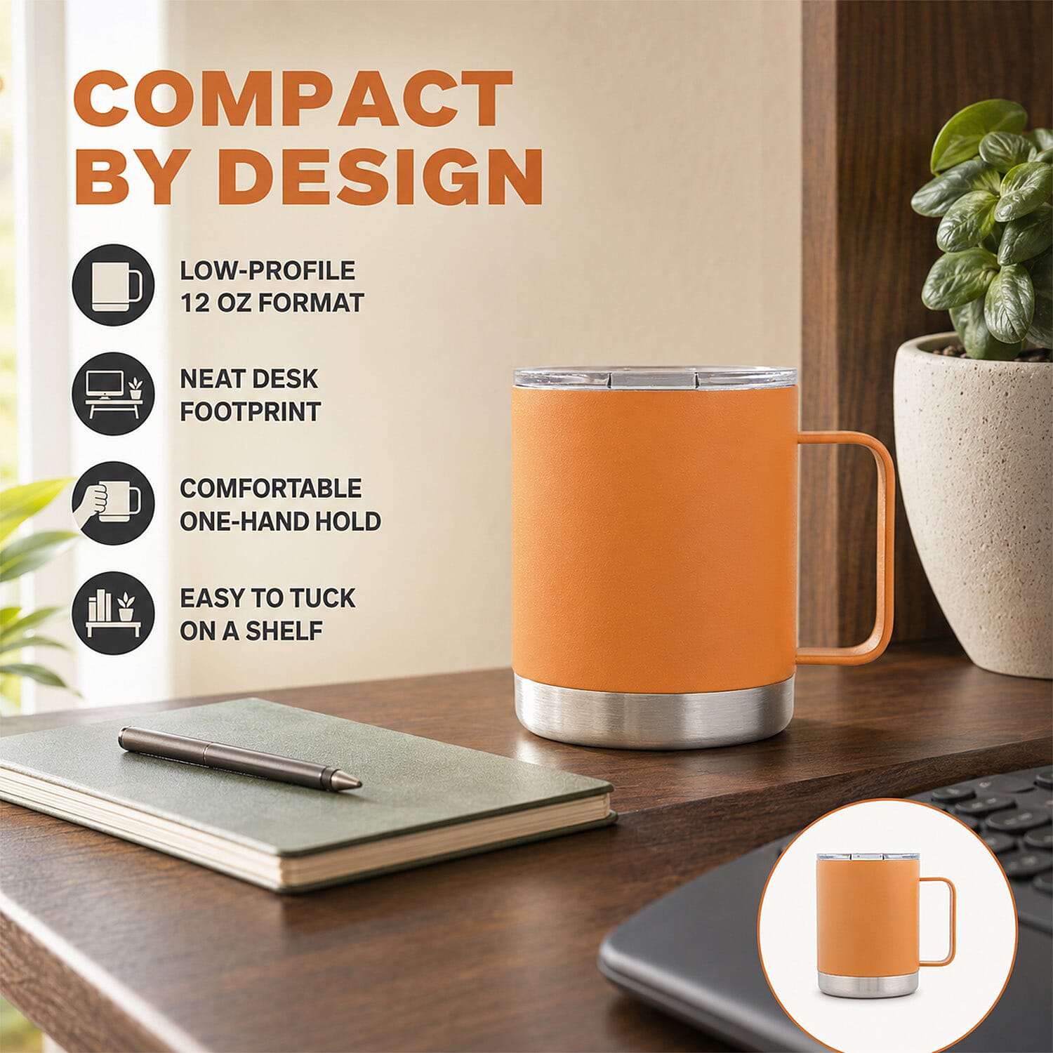 Closeout The Memory Company Brown Canyon Lowball with Handle Stainless Steel 12oz