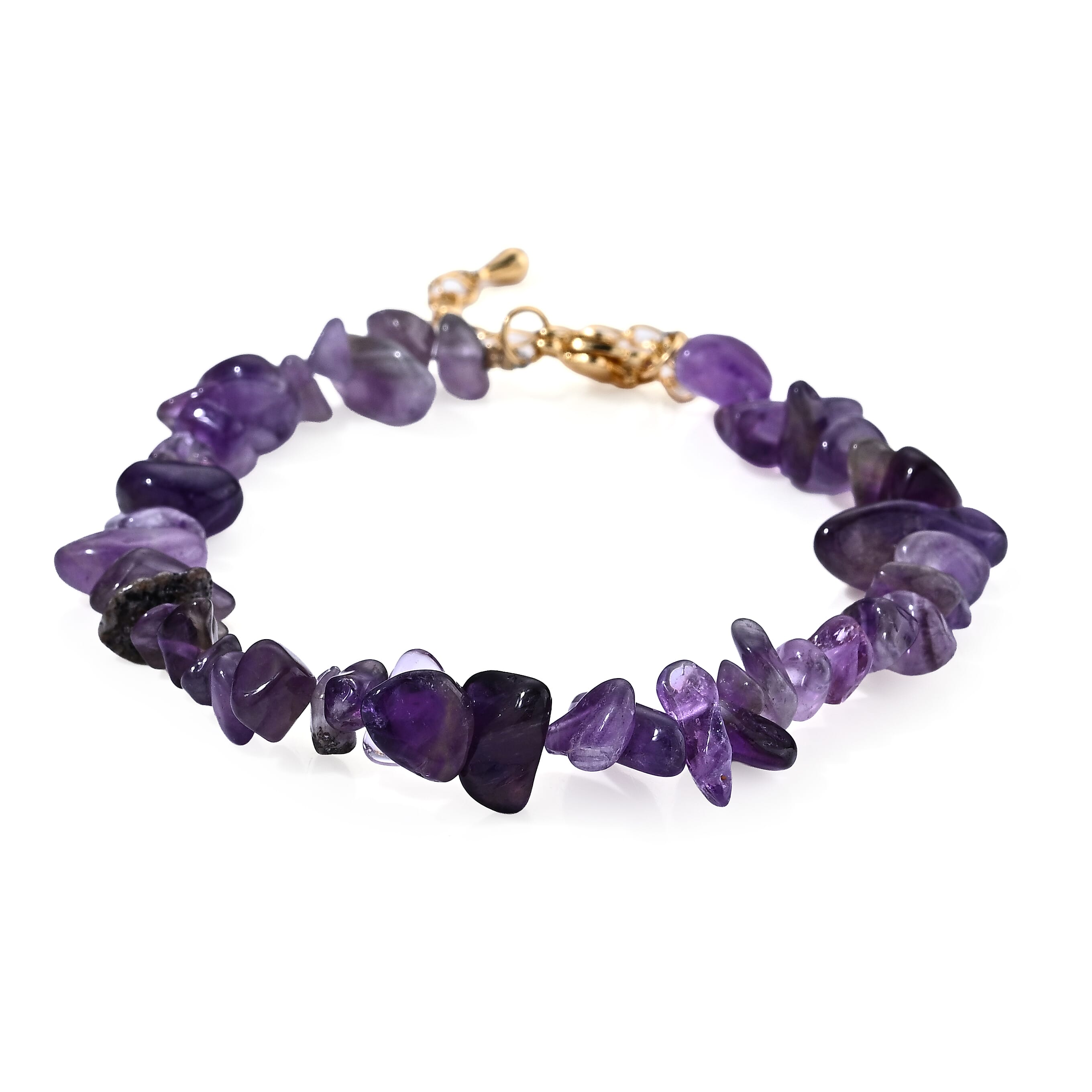 African Amethyst 50.00 ctw Chips Bracelet in Goldtone (7-9In)