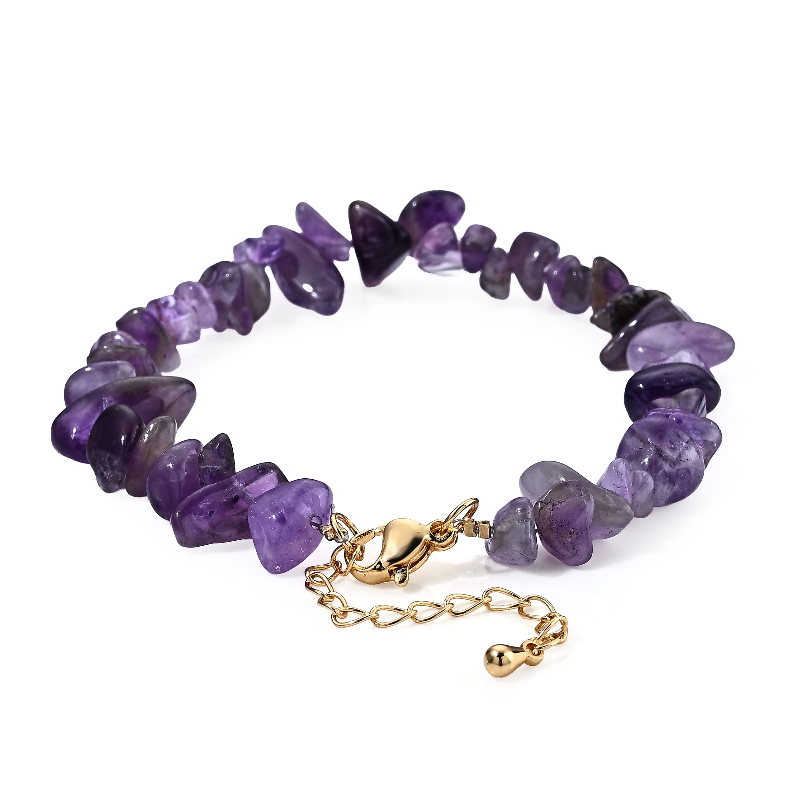 African Amethyst 50.00 ctw Chips Bracelet in Goldtone (7-9In)