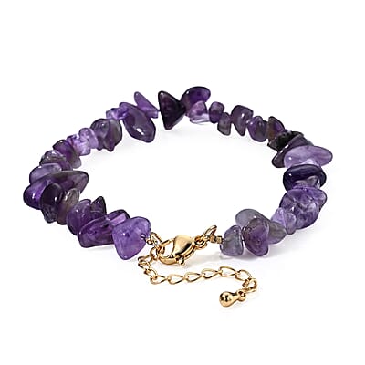 African Amethyst 50.00 ctw Chips Bracelet in Goldtone (7-9In)
