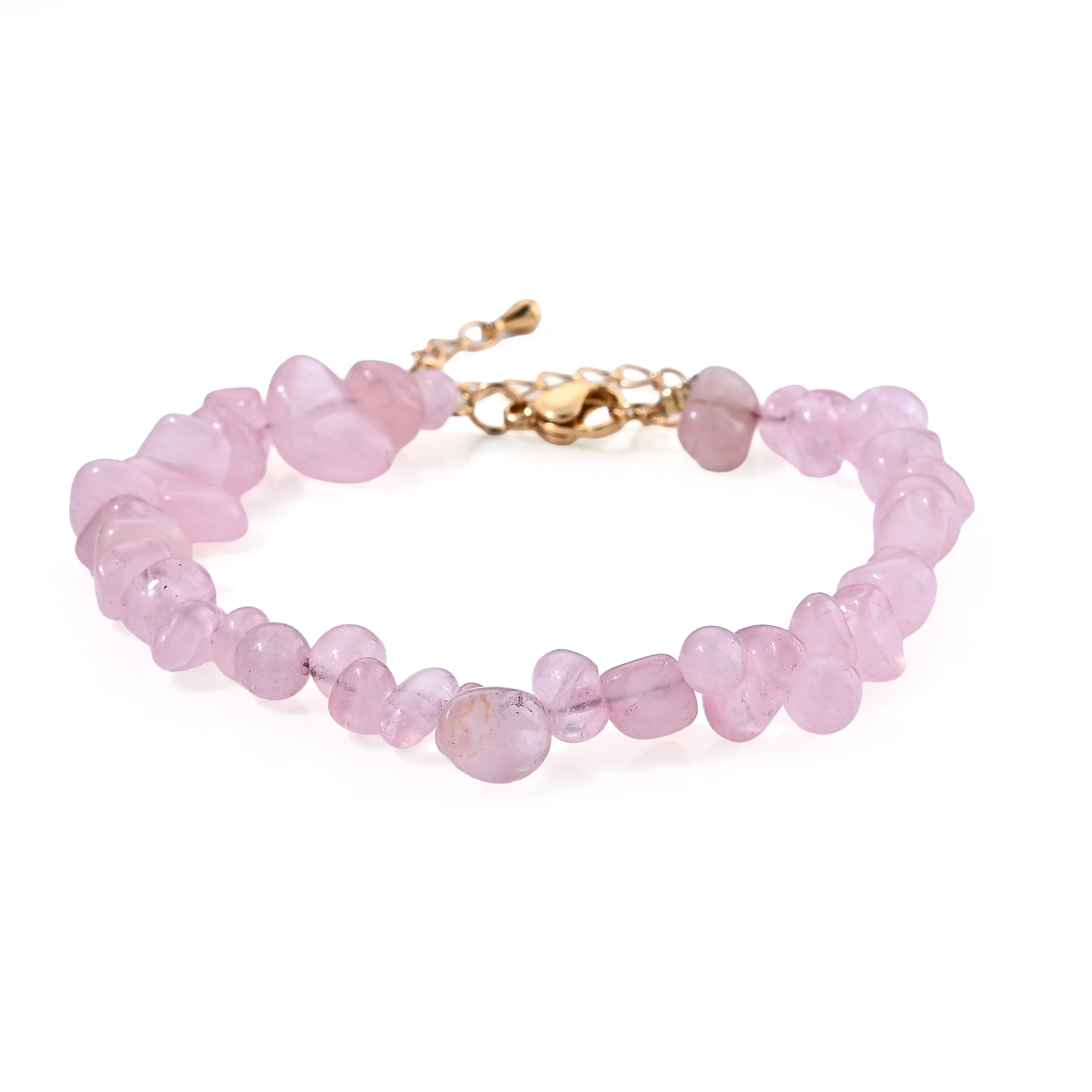 Rose Quartz 50.00 ctw Chips Bracelet in Goldtone (7-9In)