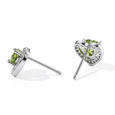 Hebei Peridot and Simulated Diamond 5.00 ctw Earrings in Silvertone