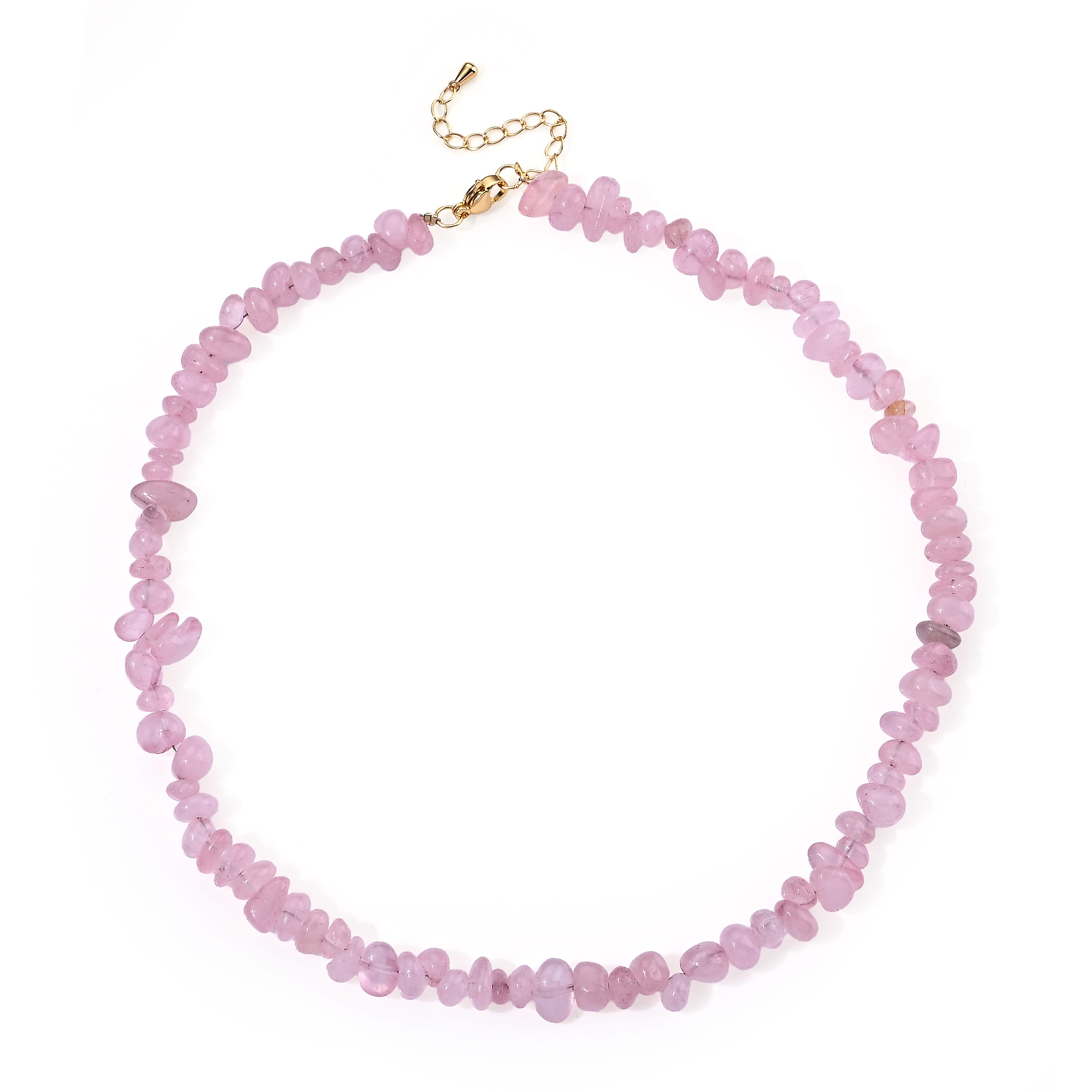 Rose Quartz 150.00 ctw Chips Necklace in Goldtone (16-18 Inches)