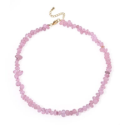 Rose Quartz 150.00 ctw Chips Necklace in Goldtone (16-18 Inches)