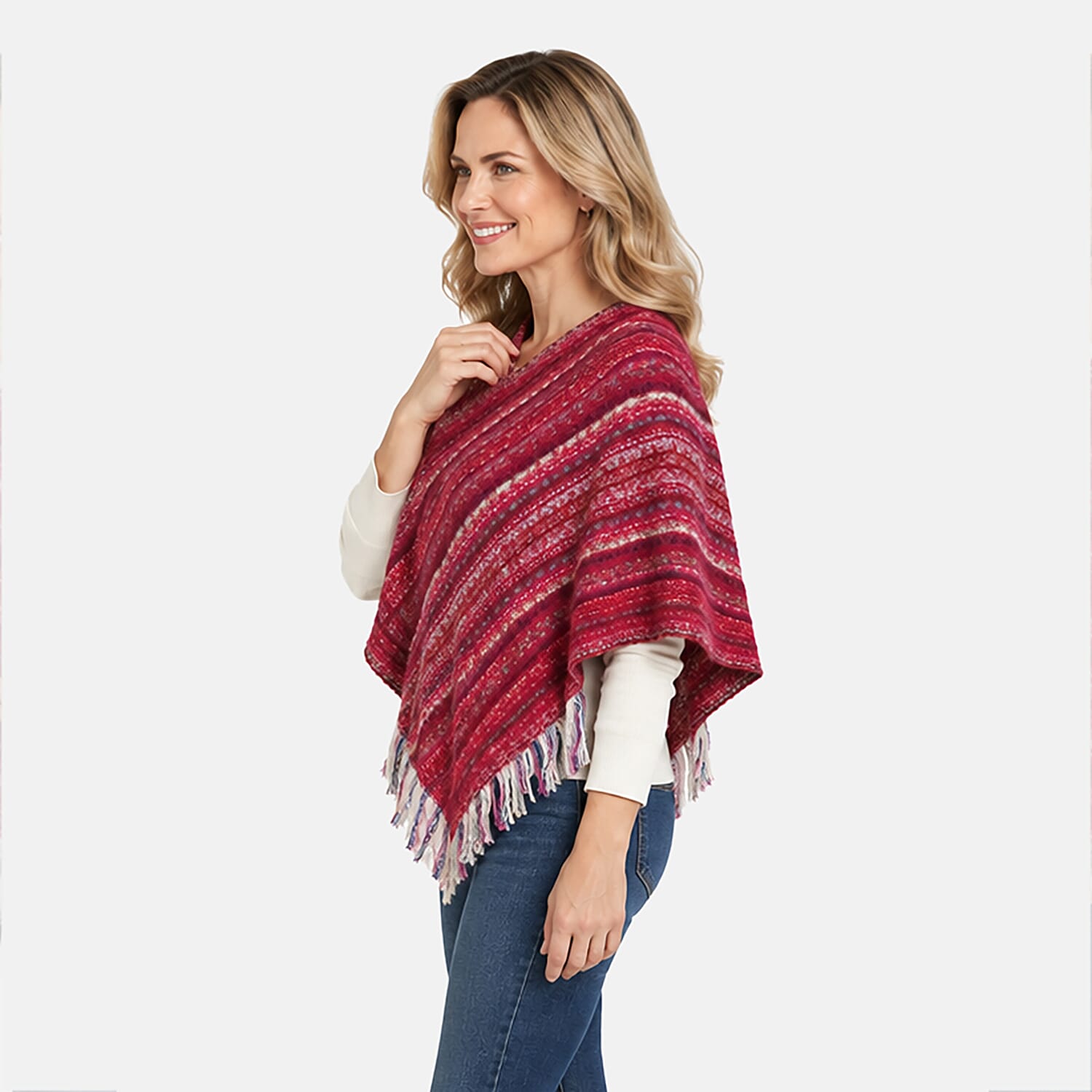 La Marey Red Striped Pattern Shawl