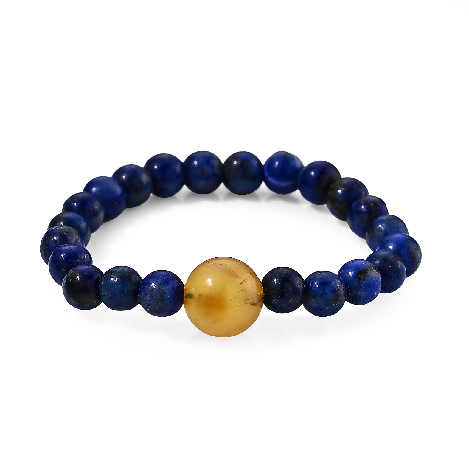 Lapis Lazuli and Amber 6.00 ctw Beaded Ring (Adjustable)