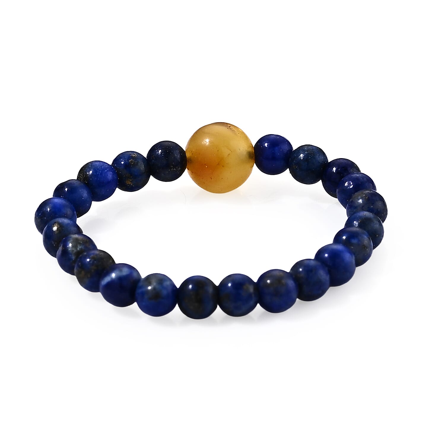 Lapis Lazuli and Amber 6.00 ctw Beaded Ring (Adjustable)
