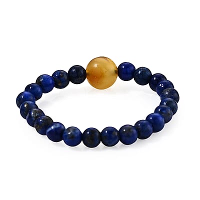 Lapis Lazuli and Amber 6.00 ctw Beaded Ring (Adjustable)