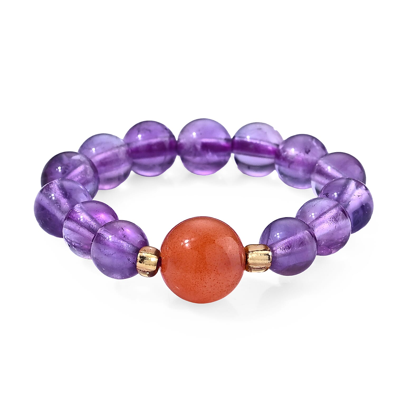 African Amethyst and Red Agate 9.00 ctw Beaded Ring in Goldtone (Adjustable)