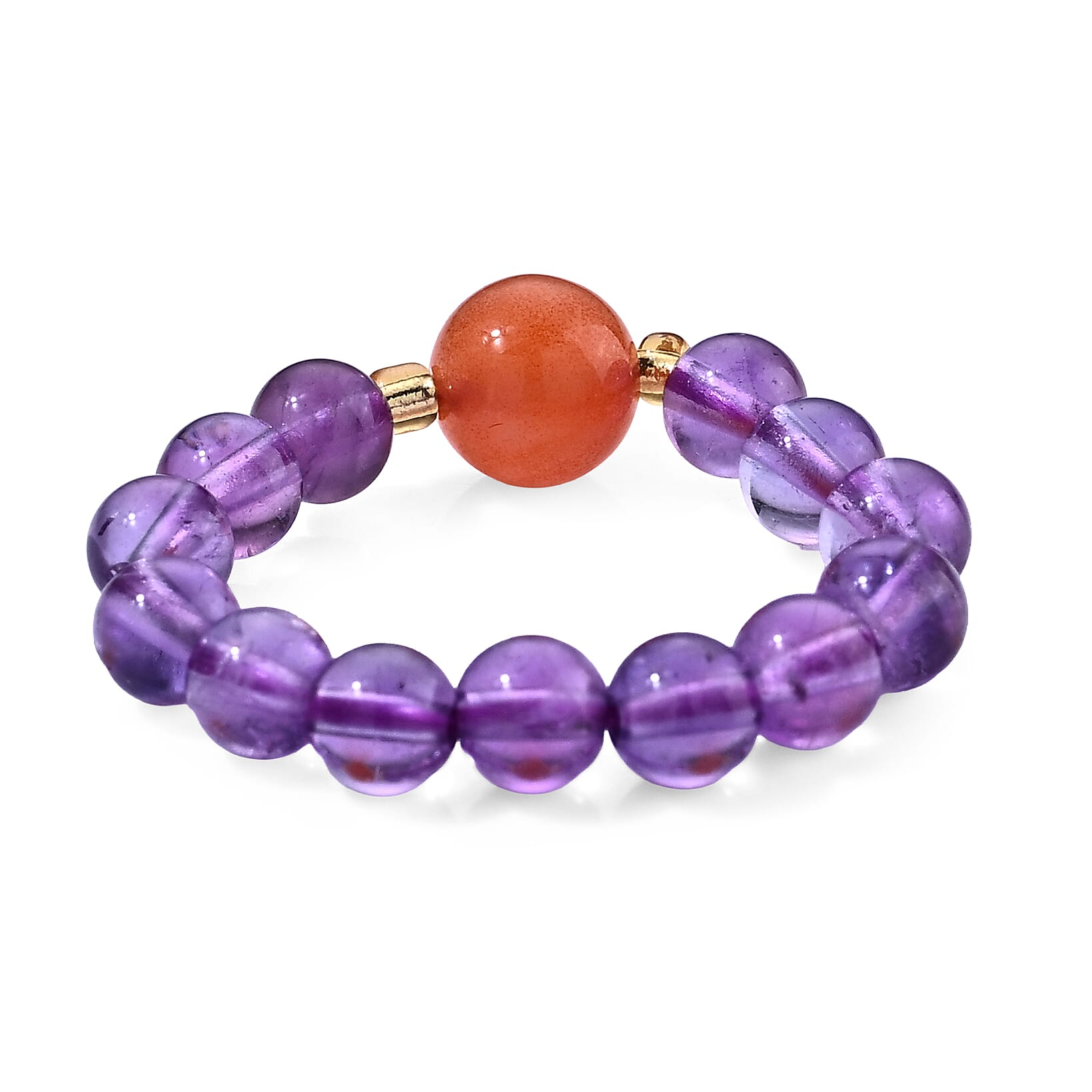 African Amethyst and Red Agate 9.00 ctw Beaded Ring in Goldtone (Adjustable)