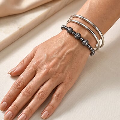 Terahertz 80.00 ctw Round Carved Beaded Stretch Bracelet