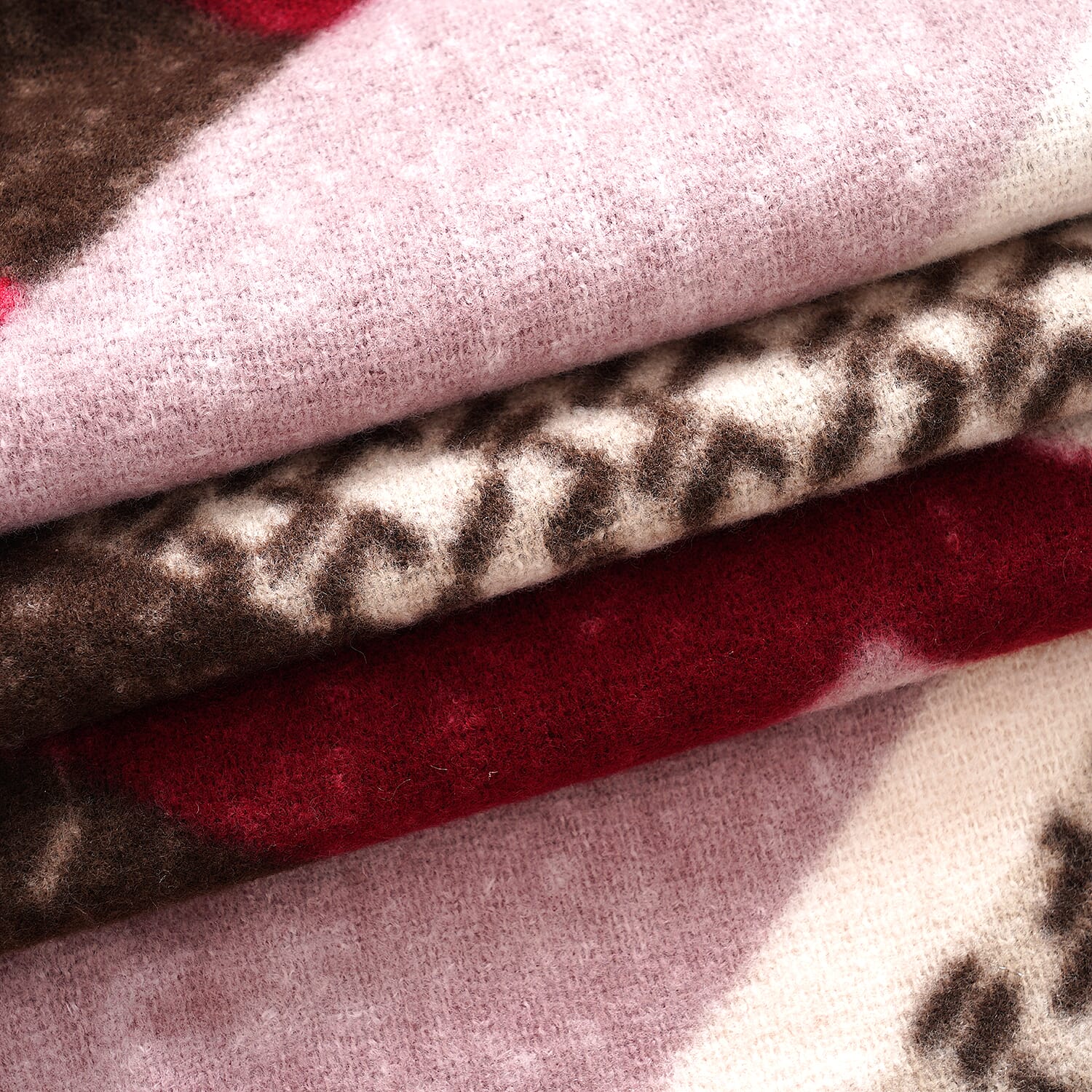 La Marey Red Colorblock Pattern Shawl