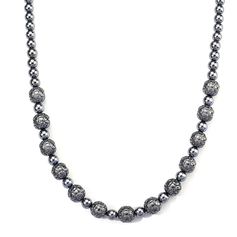 Terahertz 280.00 ctw Round Carved Beaded Necklace in Stainless Steel 18-20 Inches