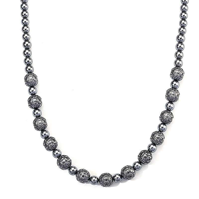 Terahertz 280.00 ctw Round Carved Beaded Necklace in Stainless Steel 18-20 Inches