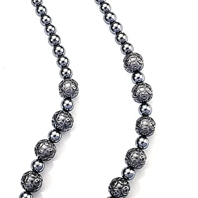 Terahertz 280.00 ctw Round Carved Beaded Necklace in Stainless Steel 18-20 Inches