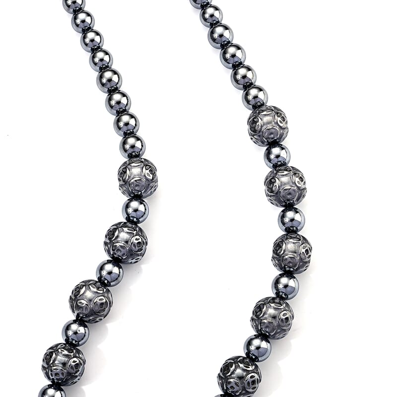Terahertz 280.00 ctw Round Carved Beaded Necklace in Stainless Steel 18-20 Inches