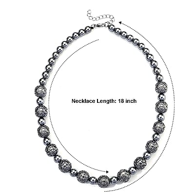 Terahertz 280.00 ctw Round Carved Beaded Necklace in Stainless Steel 18-20 Inches