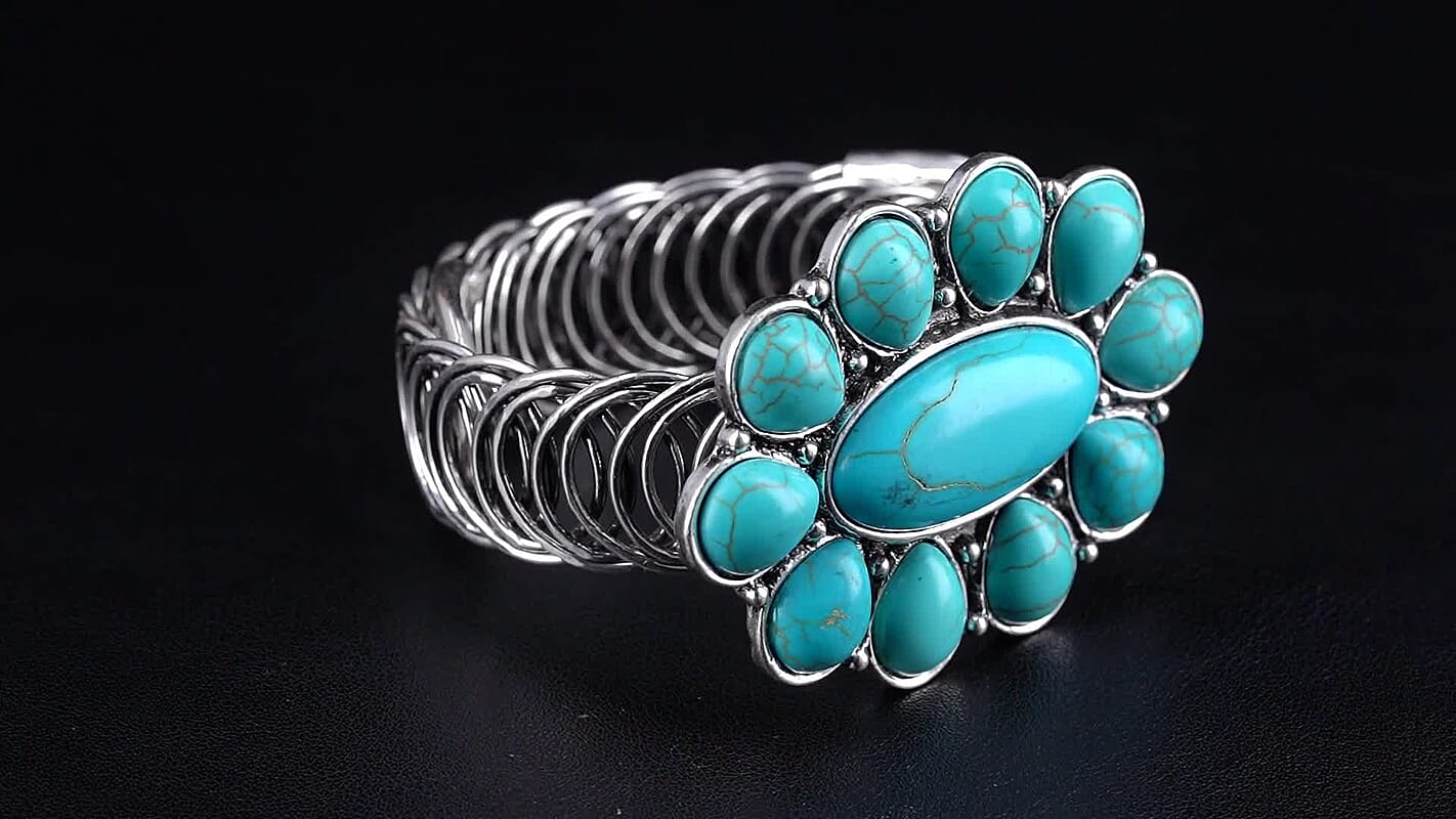 Blue Howlite 30.00 ctw Bangle Bracelet in Silvertone (6-8 In)