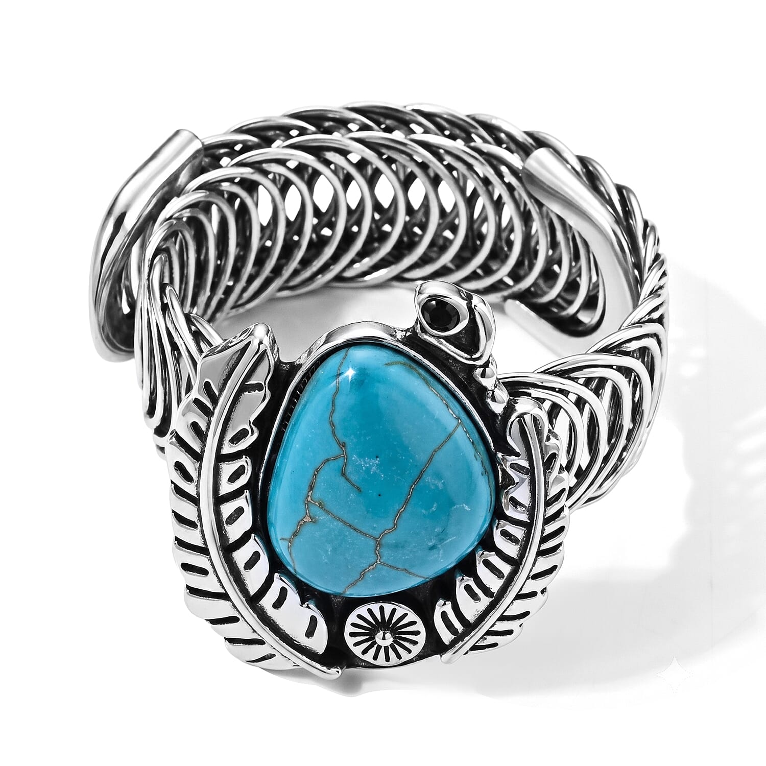 Blue Howlite 15.00 ctw Bangle Bracelet in Silvertone (6-8In)