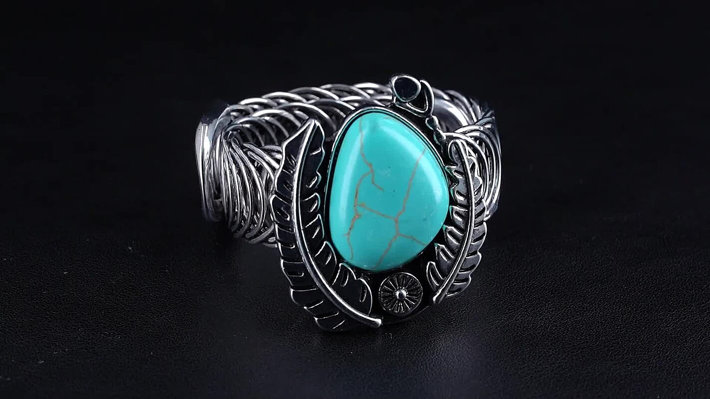 Blue Howlite 15.00 ctw Bangle Bracelet in Silvertone (6-8In)