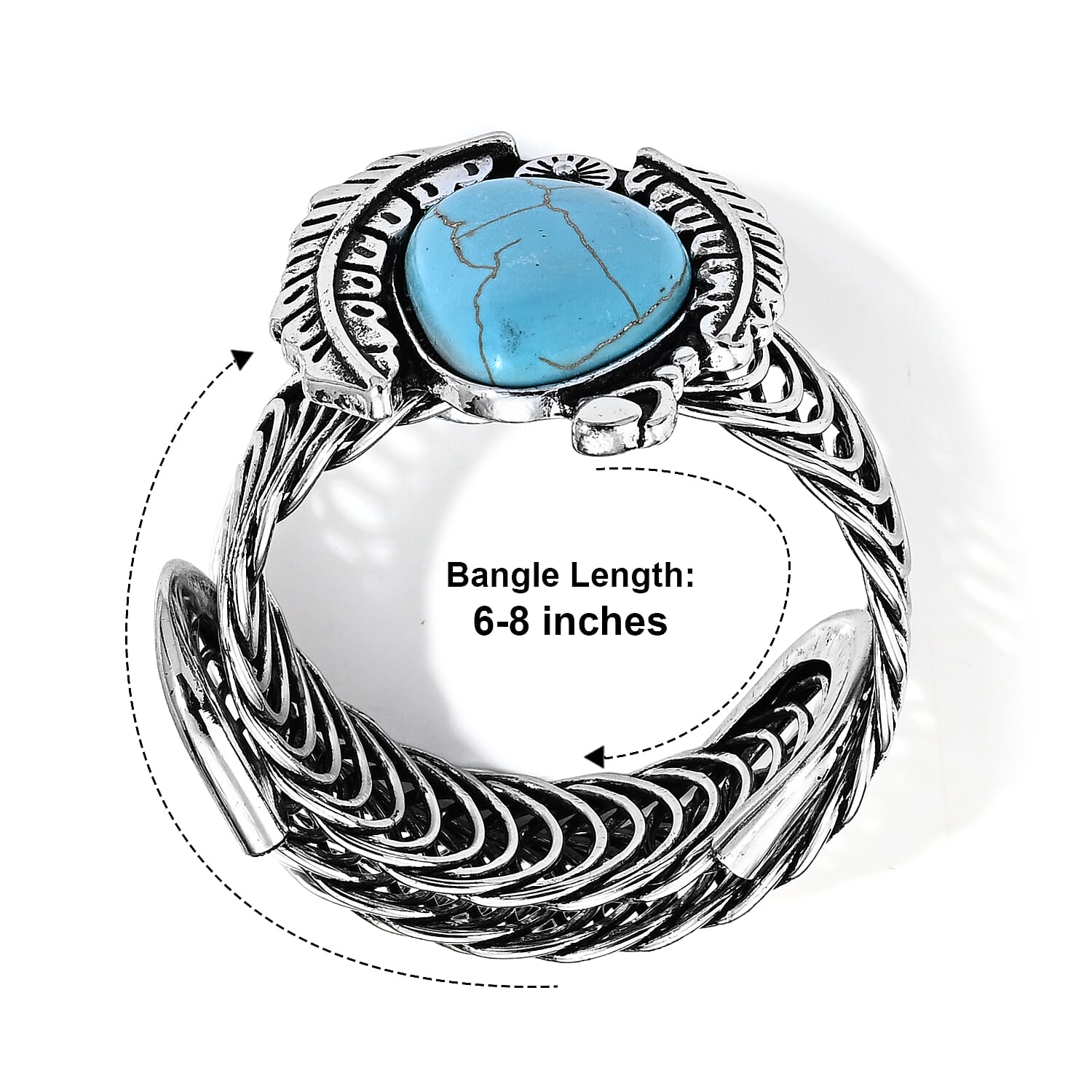 Blue Howlite 15.00 ctw Bangle Bracelet in Silvertone (6-8In)