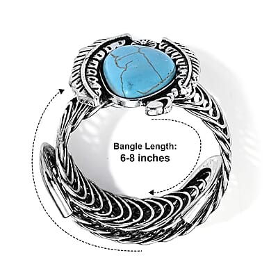 Blue Howlite 15.00 ctw Bangle Bracelet in Silvertone (6-8In)