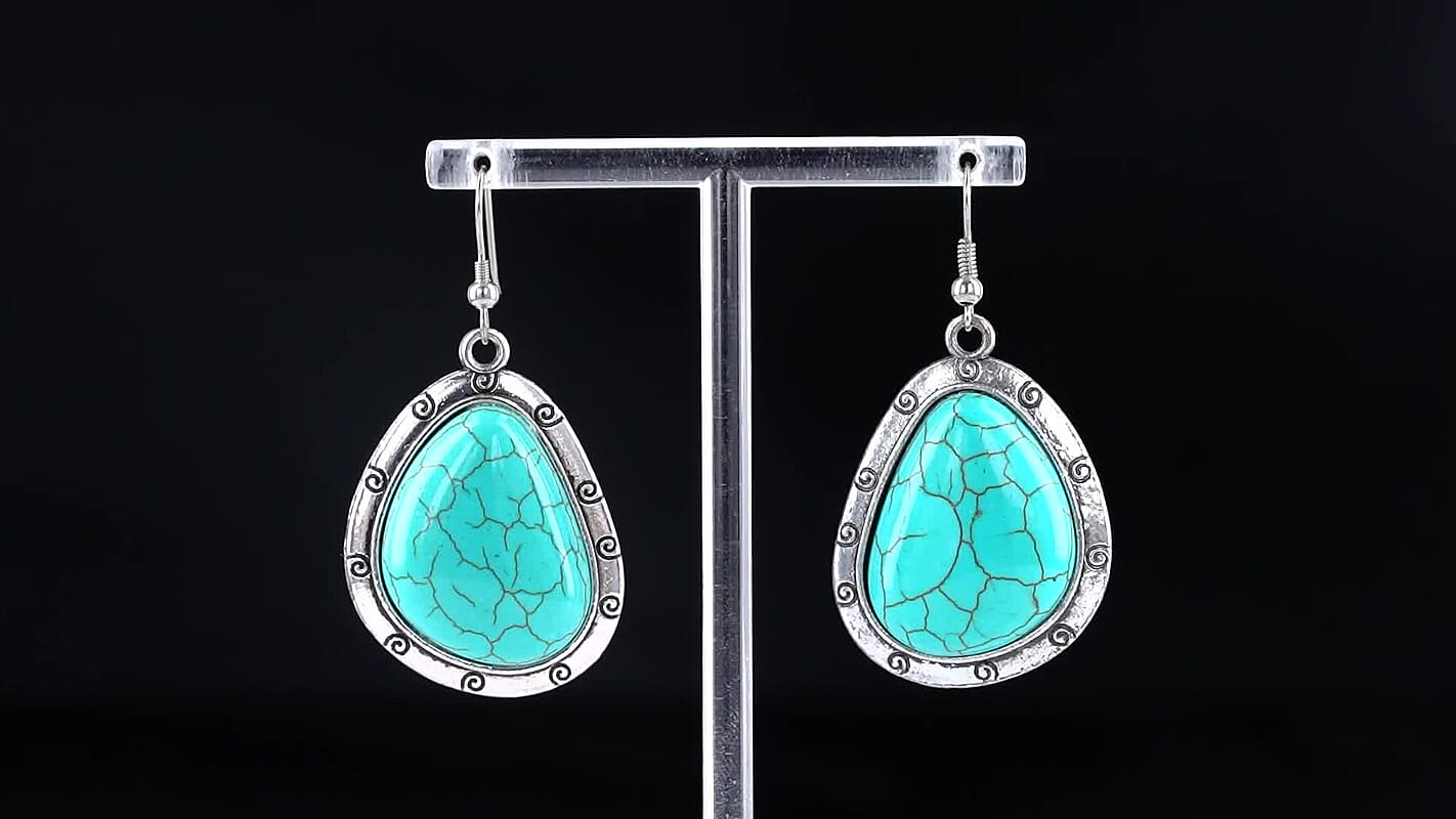 Blue Howlite 40.00 ctw Blooming Flower Earrings in Silvertone