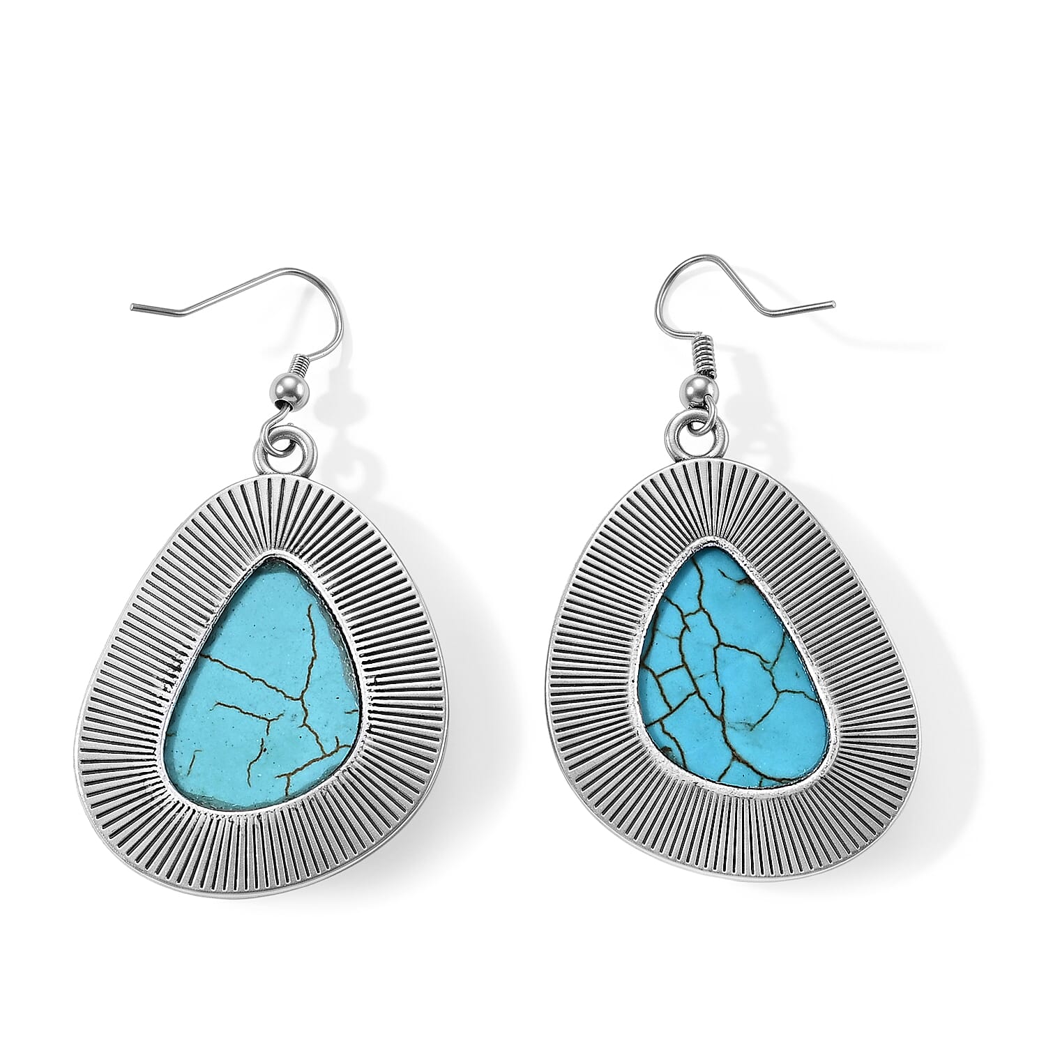 Blue Howlite 40.00 ctw Blooming Flower Earrings in Silvertone