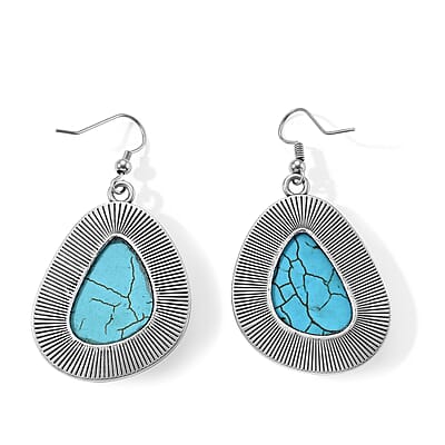 Blue Howlite 40.00 ctw Blooming Flower Earrings in Silvertone