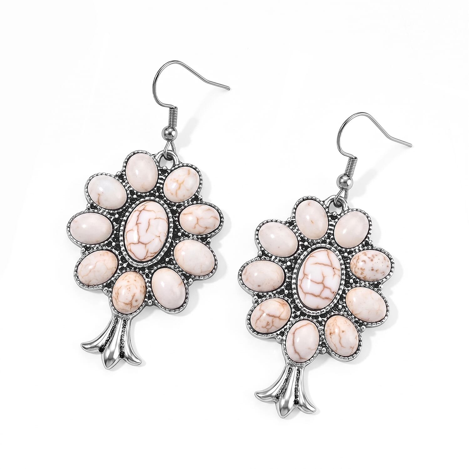 Blue Howlite 25.00 ctw Classic Southwestern Earrings in Silvertone