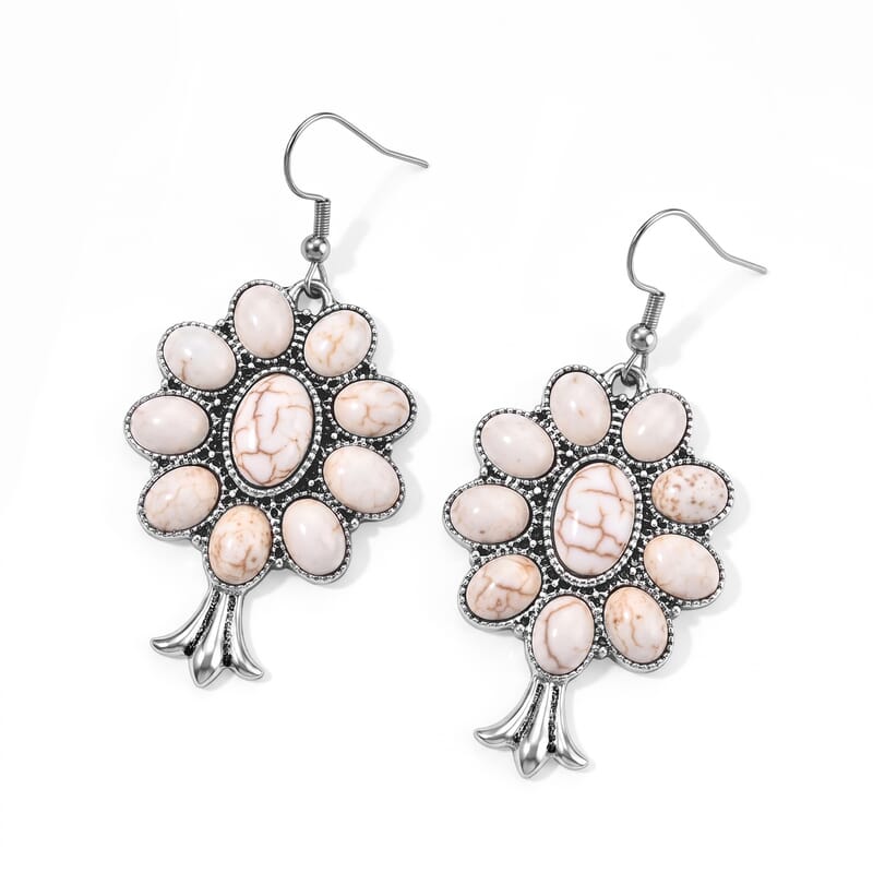 Blue Howlite 25.00 ctw Classic Southwestern Earrings in Silvertone